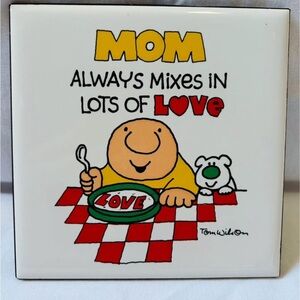 Mom Always Mixes in Lots of Love Ceramic Tile Plaque - Yellow & Red